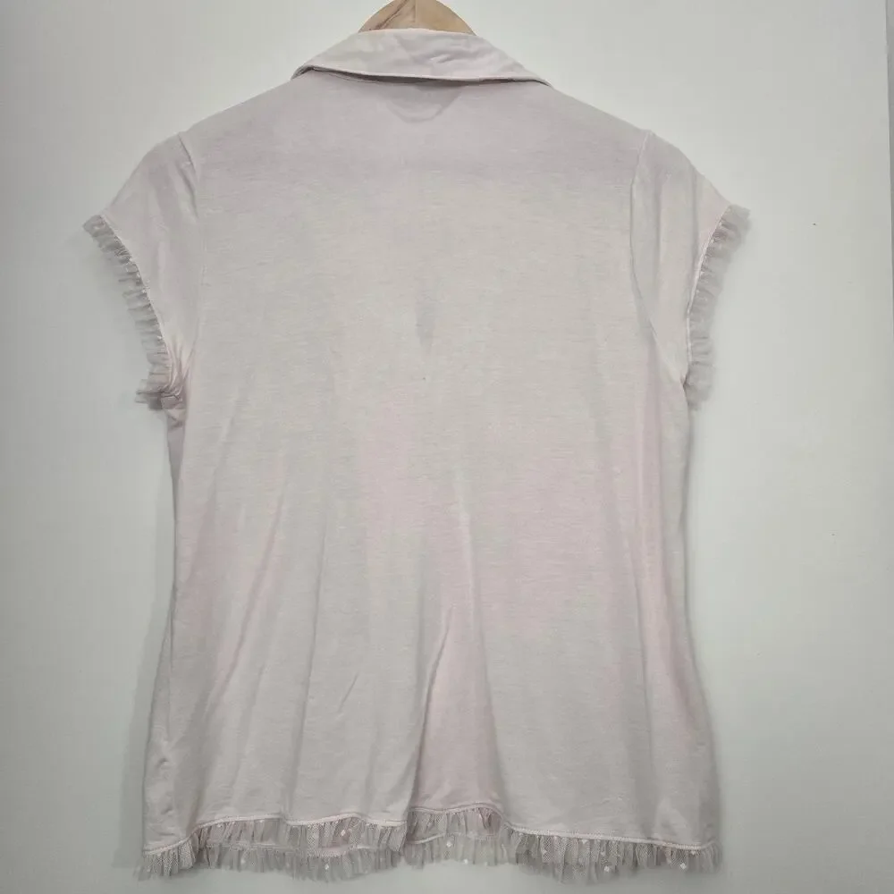 Eberjey Ruthie Short Sleeve Ruffle Pajama Top Size S Cream Modal Soft Cozy